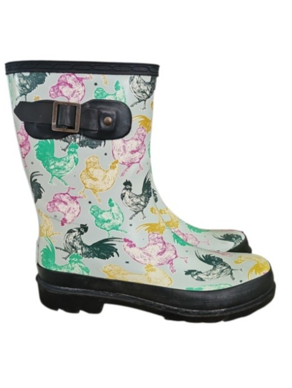 Blue Mountain Rain Boots Women 6 Chicken Rooster Print Farmhouse Cottagecore